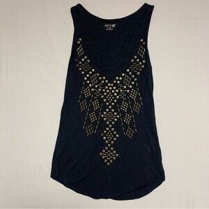 Black Flowy Lose Fit Embellished Tank Top Womens XS Camisole Shirt Spring Summer